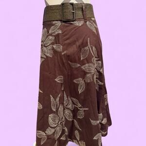 Brown midi skirt with white